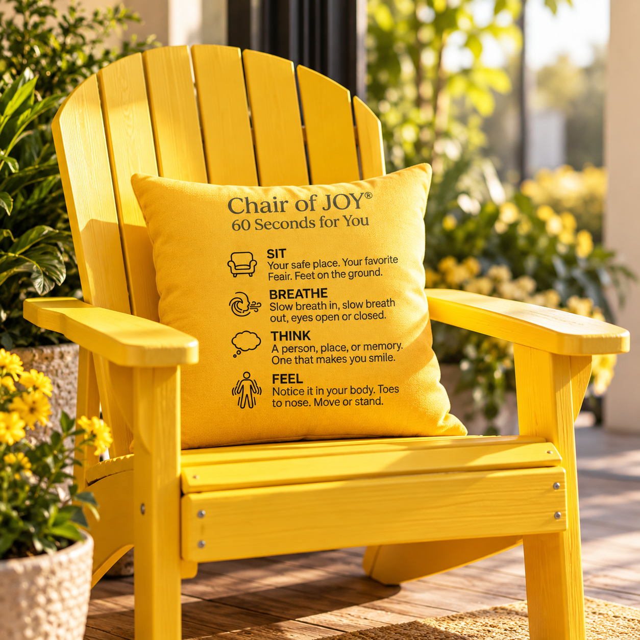 Two people talking in yellow chairs